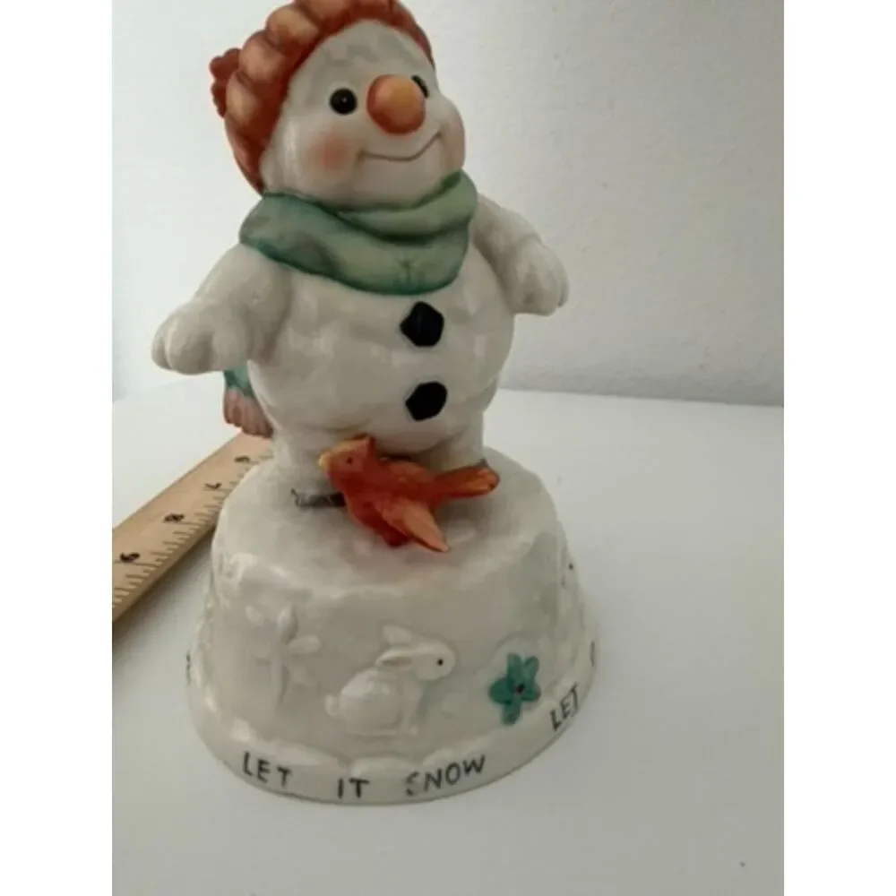 vtg snowman and cardinal music box with 